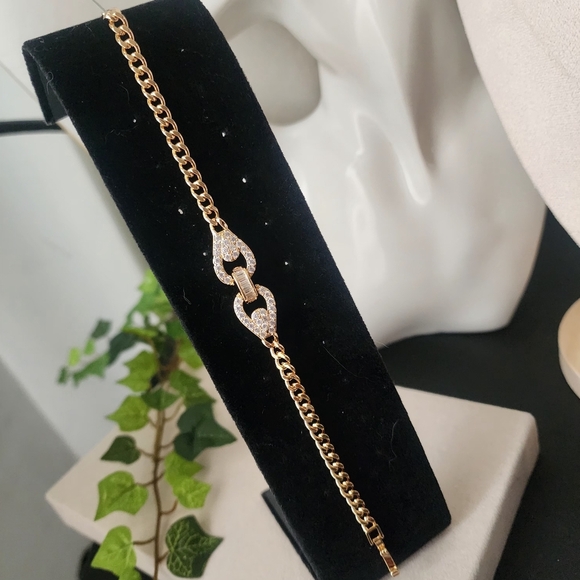 Gold Filled Chain Link CZ Glam Bracelet - Picture 1 of 8